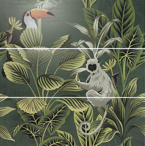 Декоративное панно, APE, SILK (APE ), разноцветный, 40*120, DecorSet(3)DEFToucanGreen